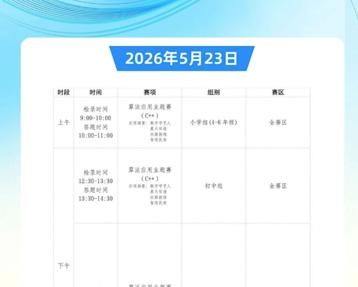 【白名单赛事第二项】2026世界机器人大会青少年机器人设计与信息素养大赛（信息素养类）初赛时间安排